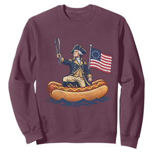 George Washington Crossing The Delaware on Hot Dog Boat Sweatshirt Funny BBQ Party 4th of July Graphic