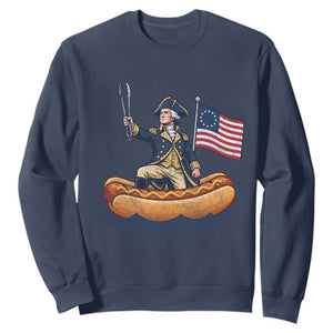 George Washington Crossing The Delaware on Hot Dog Boat Sweatshirt Funny BBQ Party 4th of July Graphic