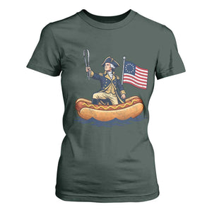 George Washington Crossing The Delaware on Hot Dog Boat T Shirt For Women Funny BBQ Party 4th of July Graphic