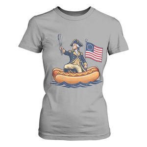 George Washington Crossing The Delaware on Hot Dog Boat T Shirt For Women Funny BBQ Party 4th of July Graphic