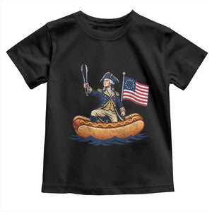George Washington Crossing The Delaware on Hot Dog Boat Toddler T Shirt Funny BBQ Party 4th of July Graphic