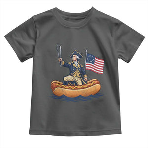 George Washington Crossing The Delaware on Hot Dog Boat Toddler T Shirt Funny BBQ Party 4th of July Graphic