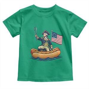 George Washington Crossing The Delaware on Hot Dog Boat Toddler T Shirt Funny BBQ Party 4th of July Graphic