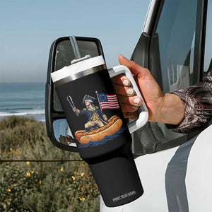George Washington Crossing The Delaware on Hot Dog Boat Tumbler With Handle Funny BBQ Party 4th of July Graphic