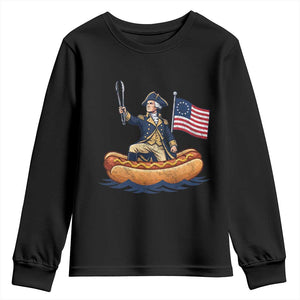 George Washington Crossing The Delaware on Hot Dog Boat Youth Sweatshirt Funny BBQ Party 4th of July Graphic
