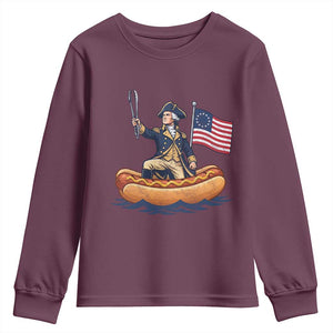 George Washington Crossing The Delaware on Hot Dog Boat Youth Sweatshirt Funny BBQ Party 4th of July Graphic