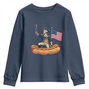 George Washington Crossing The Delaware on Hot Dog Boat Youth Sweatshirt Funny BBQ Party 4th of July Graphic