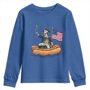 George Washington Crossing The Delaware on Hot Dog Boat Youth Sweatshirt Funny BBQ Party 4th of July Graphic