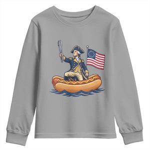 George Washington Crossing The Delaware on Hot Dog Boat Youth Sweatshirt Funny BBQ Party 4th of July Graphic