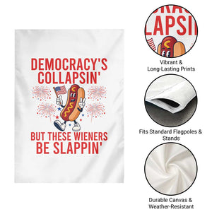 Funny Patriotic Hotdog Cartoon 4th of July Fireworks Garden Flag Democracys Collapsin But These Wieners Be Slappin