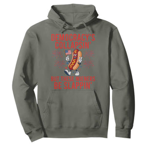 Funny Patriotic Hotdog Cartoon 4th of July Fireworks Hoodie Democracys Collapsin But These Wieners Be Slappin