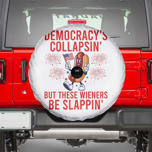 Funny Patriotic Hotdog Cartoon 4th of July Fireworks Spare Tire Cover Democracys Collapsin But These Wieners Be Slappin
