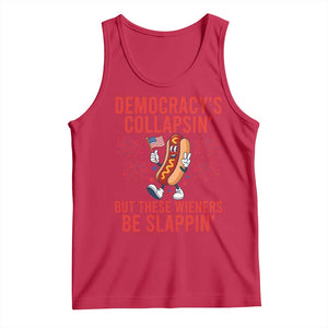 Funny Patriotic Hotdog Cartoon 4th of July Fireworks Tank Top Democracys Collapsin But These Wieners Be Slappin