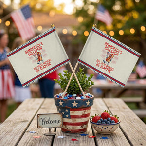 Funny Hotdog Cartoon 4th of July Fireworks Patriotic Handheld Flag Democracys Collapsin But These Wieners Be Slappin
