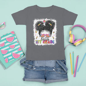 Hello 1st Grade T Shirt For Kid Cute Messy Bun Girls Tie Dye Back To School TS02 Printyourwear