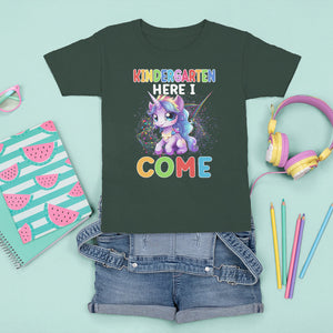 Cute Kindergarten Unicorn T Shirt For Kid Kinder Here I Come Girls Team TS02 Dark Forest Green Printyourwear