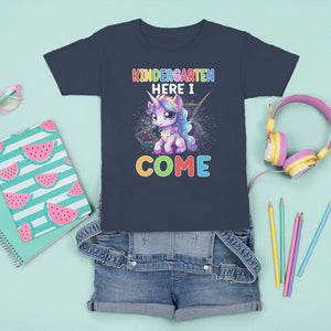 Cute Kindergarten Unicorn T Shirt For Kid Kinder Here I Come Girls Team TS02 Navy Printyourwear