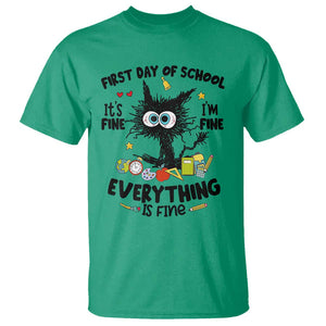 Funny First Day Of School Cat T Shirt It's Fine I'm Fine Everything Is Fine For Student Teacher TS02 Irish Green Printyourwear