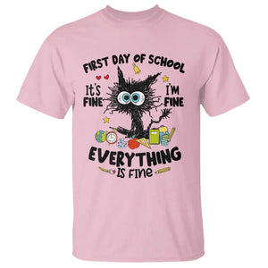 Funny First Day Of School Cat T Shirt It's Fine I'm Fine Everything Is Fine For Student Teacher TS02 Light Pink Printyourwear