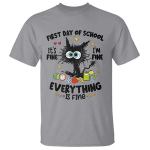 Funny First Day Of School Cat T Shirt It's Fine I'm Fine Everything Is Fine For Student Teacher TS02 Sport Gray Printyourwear