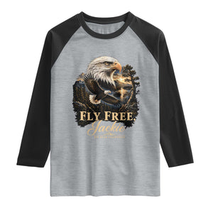 Fly Free Jackie Big Bear Bald Eagle Memorial Raglan Shirt California Valley Sunset Forest Nature Graphic TS02 Heather Gray Black Print Your Wear