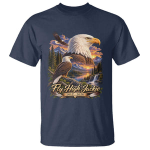 Fly High Jackie Bald Eagle Memorial T Shirt Scenic Mountain Sunset Lake Nature Graphic TS02 Navy Print Your Wear