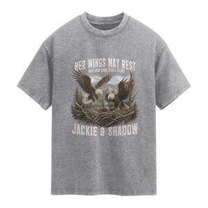 Her Wings May Rest Jackie and Shadow Washed Cotton T-Shirt Bald Eagle Nest Family Tribute Graphic