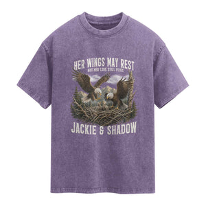 Her Wings May Rest Jackie and Shadow Washed Cotton T-Shirt Bald Eagle Nest Family Tribute Graphic