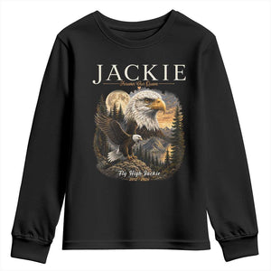 Jackie Forever Our Queen Bald Eagle 2012 2026 Memorial Youth Sweatshirt Fly High in Big Bear Moonlit Mountain Tribute TS02 Black Print Your Wear