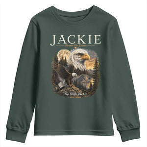 Jackie Forever Our Queen Bald Eagle 2012 2026 Memorial Youth Sweatshirt Fly High in Big Bear Moonlit Mountain Tribute TS02 Dark Forest Green Print Your Wear