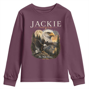 Jackie Forever Our Queen Bald Eagle 2012 2026 Memorial Youth Sweatshirt Fly High in Big Bear Moonlit Mountain Tribute TS02 Maroon Print Your Wear