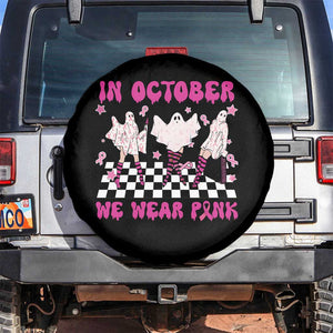 Breast Cancer Boo Sheet Spare Tire Cover In October We Wear Pink Halloween Ghost Pink Ribbon TS02 No hole Black Print Your Wear