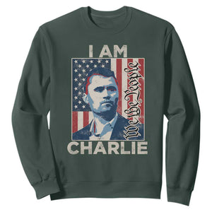 Stand With Charlie Sweatshirt Patriotic Free Speech We The People American Flag Graphic TS02 Dark Forest Green Print Your Wear