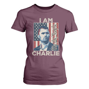 Stand With Charlie T Shirt For Women Patriotic Free Speech We The People American Flag Graphic TS02 Maroon Print Your Wear