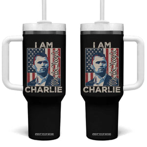 Stand With Charlie Tumbler With Handle Patriotic Free Speech We The People American Flag Graphic TS02 One Size: 40 oz Black Print Your Wear