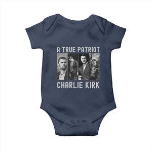 Charlie Kirk Tribute Baby Onesie A True Patriot Conservative Memorial TS02 Navy Print Your Wear