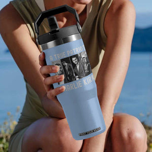 Charlie Kirk Tribute Flip Straw Tumbler A True Patriot Conservative Memorial TS02 One Size: 30 oz Light Blue Print Your Wear