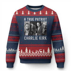 Charlie Kirk Tribute Ugly Christmas Sweater A True Patriot Conservative Memorial TS02 Navy Red Print Your Wear