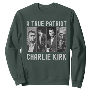 Charlie Kirk Tribute Sweatshirt A True Patriot Conservative Memorial TS02 Dark Forest Green Print Your Wear