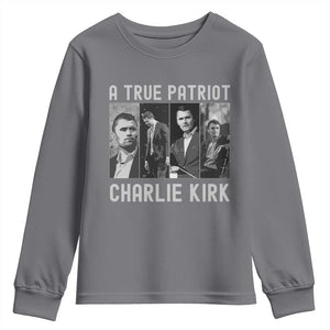 Charlie Kirk Tribute Youth Sweatshirt A True Patriot Conservative Memorial TS02 Charcoal Print Your Wear
