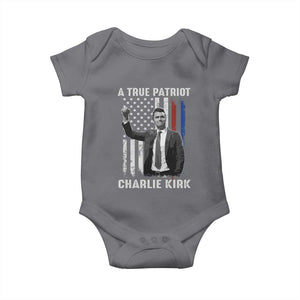Charlie Kirk Tribute Baby Onesie A True Patriot Freedom American Flag TS02 Charcoal Print Your Wear
