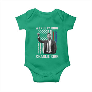 Charlie Kirk Tribute Baby Onesie A True Patriot Freedom American Flag TS02 Irish Green Print Your Wear