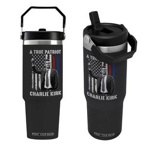Charlie Kirk Tribute Flip Straw Tumbler A True Patriot Freedom American Flag TS02 One Size: 30 oz Black Print Your Wear