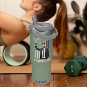 Charlie Kirk Tribute Flip Straw Tumbler A True Patriot Freedom American Flag TS02 One Size: 30 oz Moss Green Print Your Wear