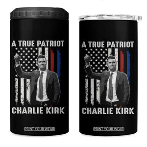 Charlie Kirk Tribute 4 in 1 Can Cooler Tumbler A True Patriot Freedom American Flag TS02 One Size: 16 oz Black Print Your Wear