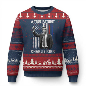 Charlie Kirk Tribute Ugly Christmas Sweater A True Patriot Freedom American Flag TS02 Navy Red Print Your Wear