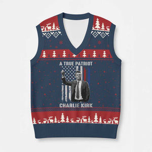 Charlie Kirk Tribute V-Neck Knit Sweater Vest A True Patriot Freedom American Flag TS02 Navy Red Print Your Wear