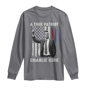 Charlie Kirk Tribute Long Sleeve Shirt A True Patriot Freedom American Flag TS02 Charcoal Print Your Wear