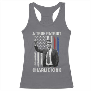 Charlie Kirk Tribute Racerback Tank Top A True Patriot Freedom American Flag TS02 Charcoal Print Your Wear