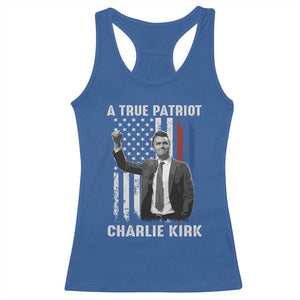Charlie Kirk Tribute Racerback Tank Top A True Patriot Freedom American Flag TS02 Royal Blue Print Your Wear